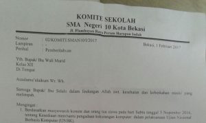 Beredar Surat Kelengkapan UNBK, Orang Tua Siswa SMAN 10 Protes